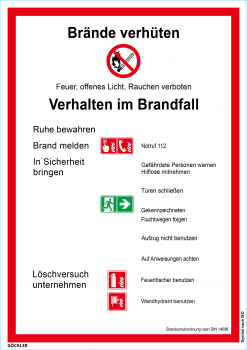 Brandschutzordnung: Brände verhüten-Schild, Gr.: 210 x 297 mm,Kunststoffplatte nicht selbstklebend ,Symbol nach ISO 7010