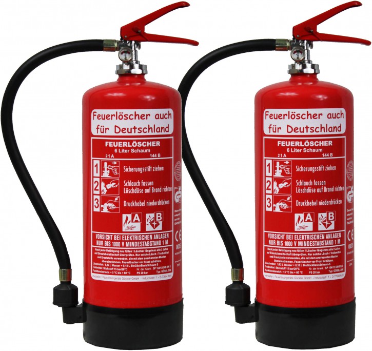2 x 6 L Schaum Feuerlöscher DIN EN 3 , GS , 6 LE, mit oder ohne Instandhaltungsnachweis erhältlich!