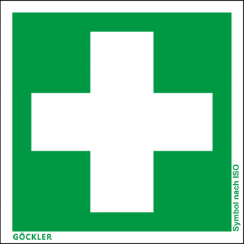 Erste Hilfe-Symbol-Schild,Gr.: 100 x 100 mm,Folie selbstklebend grün,Symbol nach ISO 7010