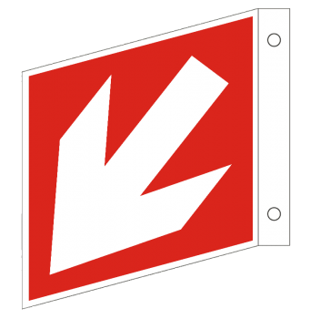 Fahnenschild Richtungsangabe-Symbol-Schild schräg, Gr.: 150 x 150 mm, langnachleuchtende Kunststoffplatte rot, nach ISO