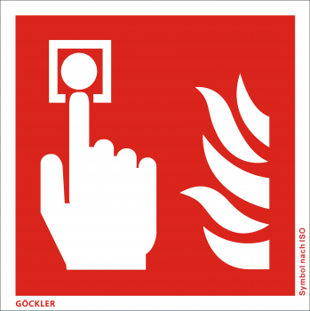 Brandmelder-Symbol-Schild F005, Gr.: 150 x 150 mm, Kunststoffplatte nicht klebend rot, Symbol nach ISO 7010
