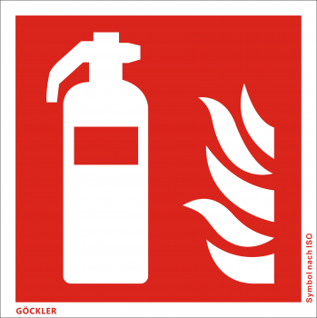 Feuerlöscher-Symbol-Schild F001,Gr.: 150 x 150 mm,Folie selbstklebend rot,Symbol nach ISO 7010