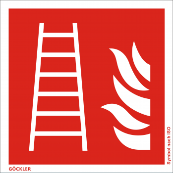 Feuerleiter-Symbol-Schild F003, Gr.: 150 x 150 mm, Kunststoffplatte nicht klebend rot, Symbol nach ISO 7010