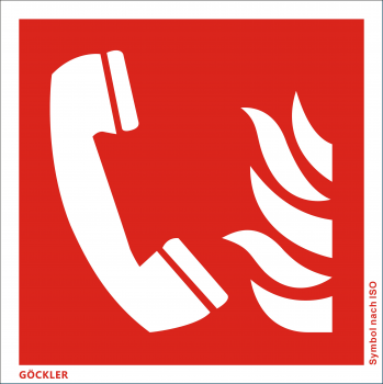 Brandmeldetelefon-Symbol-Schild F006, Gr.: 200 x 200 mm, Kunststoffplatte nicht klebend rot, Symbol nach ISO 7010