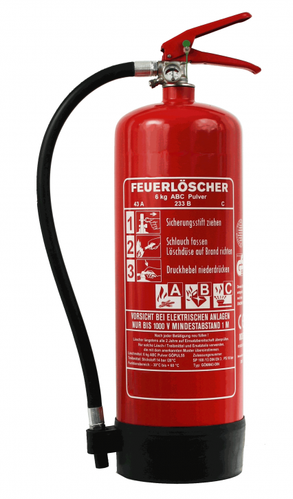 6 kg ABC-Pulver-Dauerdruck Feuerlöscher DIN EN 3, GS, Rating: 12 LE, 43 A, 233 B, mit oder ohne Instandhaltungsnachweis erhältlich!