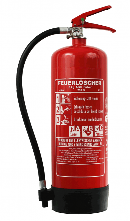 Brandengel® Feuerlöscher 6kg ABC Pulver DIN EN 3 + Standfuß + Wandhalter +  Manometer 43 A, 233 B, C = 12 LE Pulverlöscher (Mit Prüfnachweis u.  Jahresmarke) für Haushalt, gewerblich Büro : : Baumarkt