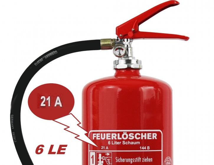 6 L Schaum Dauerdruck-Feuerlöscher DIN EN 3 , GS,  Rating: 06 LE, 21 A, 144 B außenliegendes Prüfventil