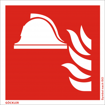 Mittel und Geräte zur Brandbekämpfung-Symbol-Schild F004, Gr.: 200 x 200 mm, Kunststoffplatte nicht klebend rot, Symbol nach ISO 7010