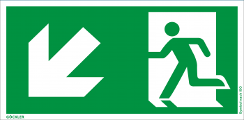 Rettungsweg links abwärts Symbol-Schild,Gr.: 300 x 150 mm,Folie selbstklebend grün,Symbol nach ISO 7010