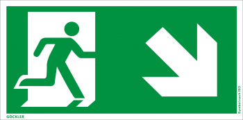 Rettungsweg rechts abwärts Symbol-Schild,Gr.: 300 x 150 mm,Folie selbstklebend grün,Symbol nach ISO 7010