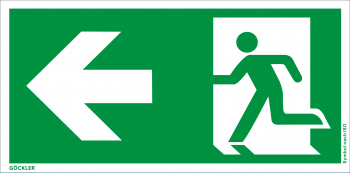 Rettungsweg links Symbol-Schild,Gr.: 300 x 150 mm,Folie selbstklebend grün,Symbol nach ISO 7010