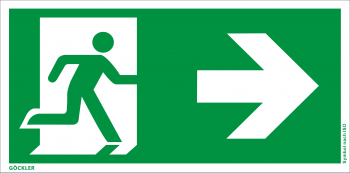 Rettungsweg rechts Symbol-Schild,Gr.: 300 x 150 mm,Folie selbstklebend grün,Symbol nach ISO 7010