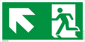 Rettungsweg links aufwärts Symbol-Schild,Gr.: 300 x 150 mm,langnachleuchtende Folie selbstklebend grün,Symbol nach ISO 7010,SUPER-N 10/230 60/24 - 3400 DIN 67510