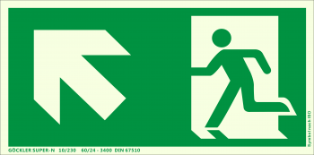Rettungsweg Treppe rauf links Symbol-Schild,Gr.: 300 x 150 mm, langnachleuchtende Aluminium Platte mit selbstklebender Schaumschicht grün, Symbol nach ISO 7010 ,SUPER-N 10/230 60/24 - 3400 DIN 67510