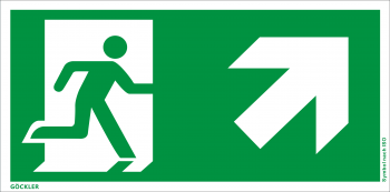 Rettungsweg rechts aufwärts Symbol-Schild,Gr.: 300 x 150 mm,Folie selbstklebend grün,Symbol nach ISO 7010