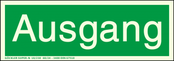 Textschild: Ausgang,Gr.: 300 x 105 mm,langnachleuchtende Folie selbstklebend grün,SUPER-N 10/230 60/24 - 3400 DIN 67510