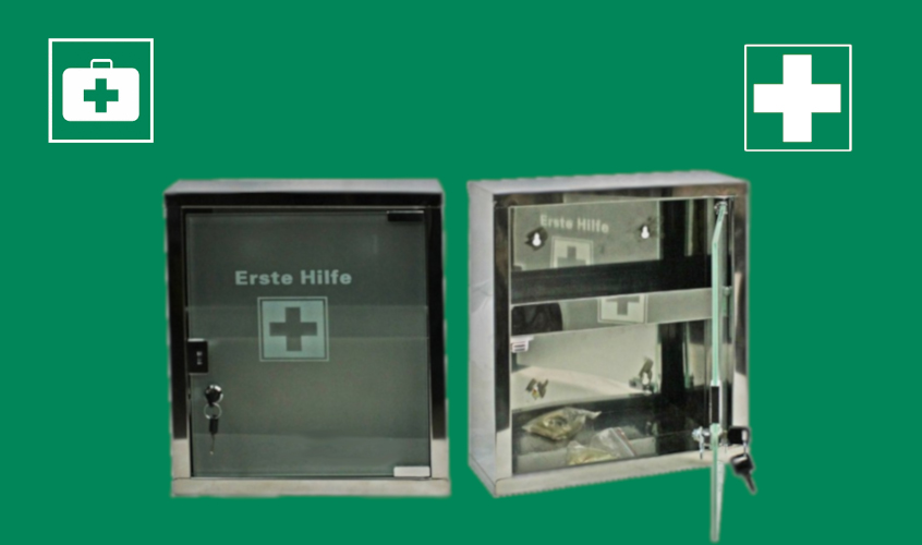 Edelstahl Erste-Hilfe-Schrank mit Glas-Tür