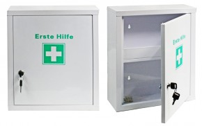 mittlerer Erste- Hilfe- Schrank weiß pulverbeschichtet mit Füllung DIN 13169