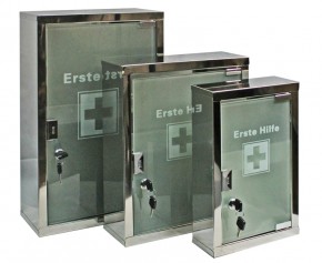 Erste- Hilfe- Schrank  aus Edelstahl mit Glastür- leer- small