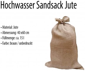 5 x Sandsack aus Jute 20kg (30 x 60 cm)  Hochwasser Sandsack Dammschutz  -ungefüllt-