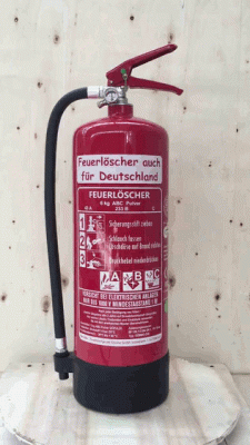 Feuerlöscher 6kg 43A DIN EN3 GS Pulver mit oder ohne Prüfnachweis u. Jahresmarke, mit Manometer, Kunststoffstandfuß , Wandhalter 43 A, 233 B, C = 12 LE, Messingarmatur Sicherheitsventil