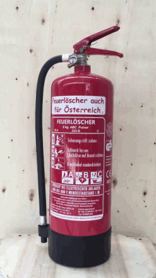 6 kg Feuerlöscher auch für Österreich Pulver ABC DIN EN 3 GS Gewerbe Wandhalter Manometer, mit oder ohne Instandhaltungsnachweis erhältlich! 55 A, 233 B, C = 15 LE, Messingarmatur Sicherheitsventil